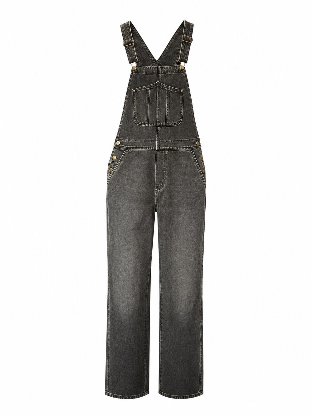 Old Navy Women’s 12 Tall Black Gray Denim Bib Overalls Straight Leg Cotton